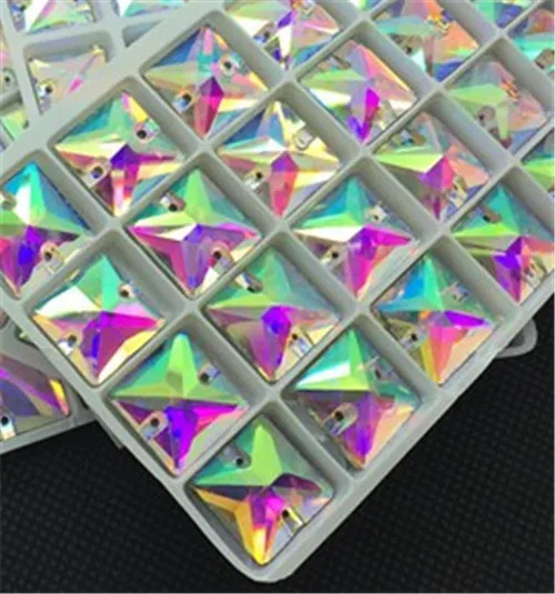 TopStone квадратные пришивные стразы плоские стеклянные кристаллы 10 12 14 16 22 мм пришивные камни AB цвета товары для рукоделия - Цвет: crystal ab