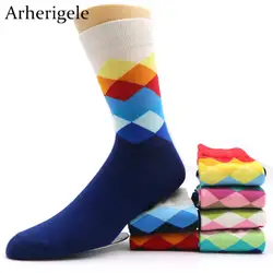Arherigele 5 пар градиент цвет для мужчин хлопковые носки средней длины повседневное носки в британском стиле удобные бизнес мужской гольфы