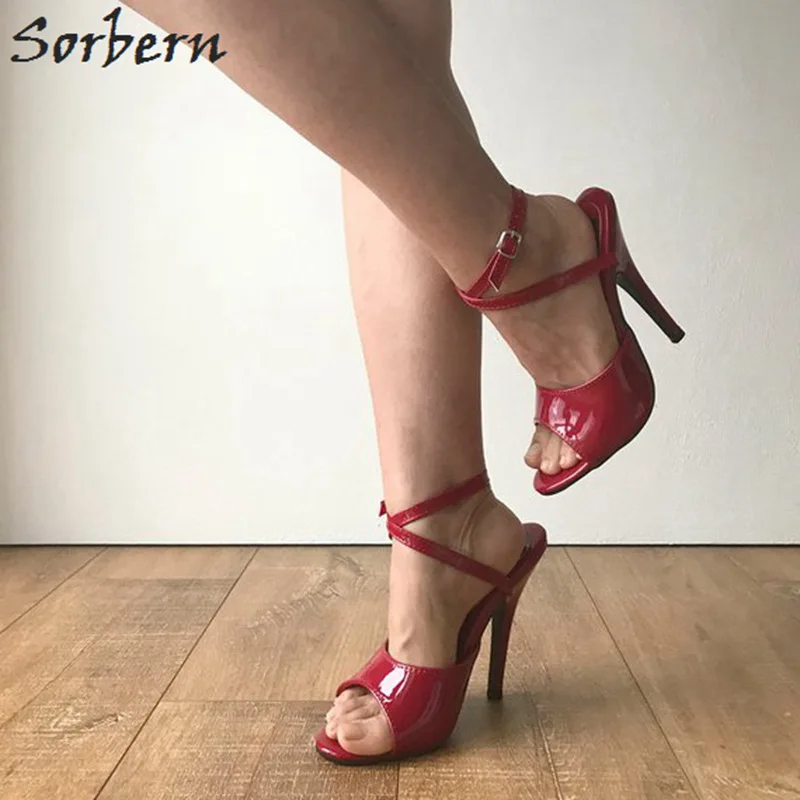 Sorbern/бордовые сандалии-босоножки с ремешком на лодыжке; обувь на высоком каблуке 12 см; Ciber Monday; красивые вечерние босоножки красного цвета на каблуке 16 лет