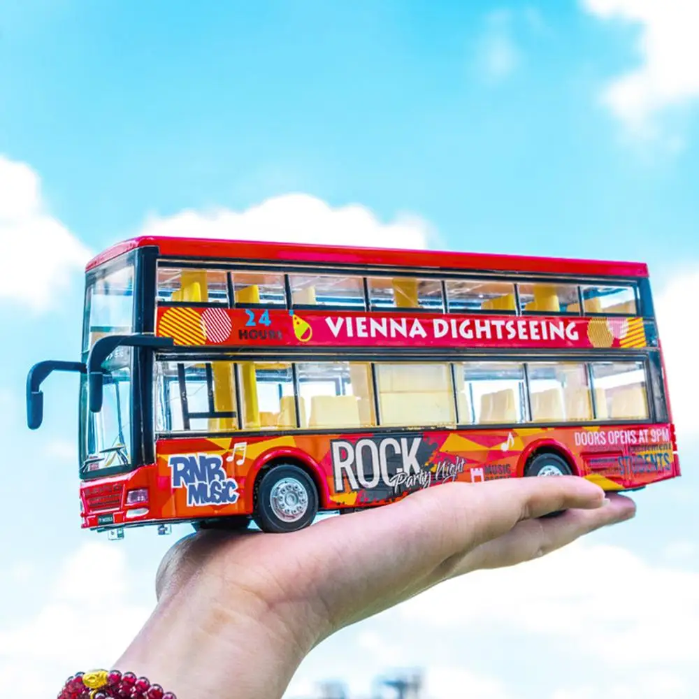 

1/50 Diecast Double Decker Bus Pull back Car Model with Music Light Toy Gift