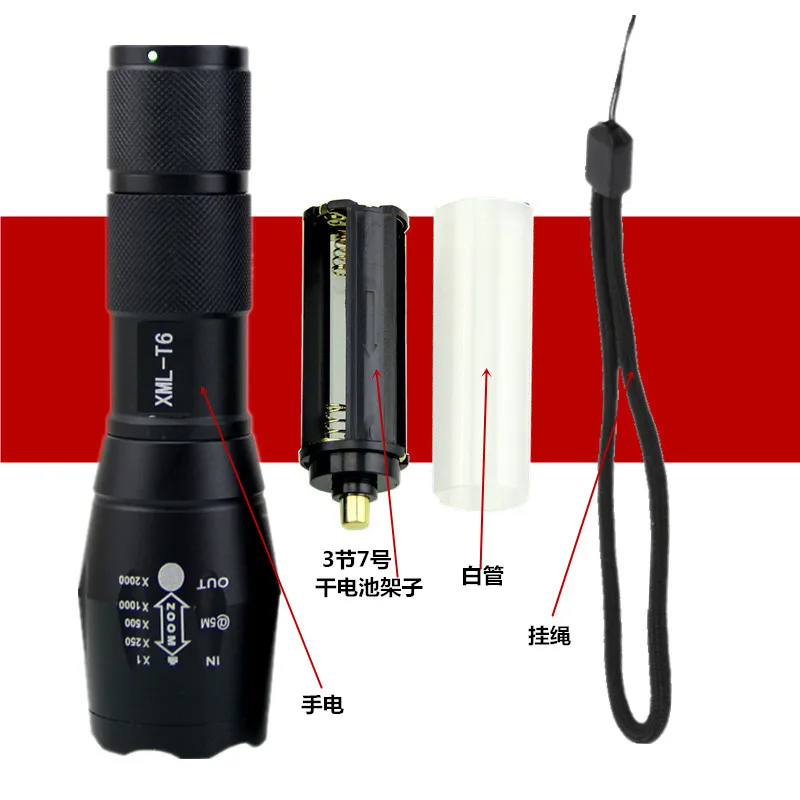 

T6 L2 led falshlight black 18650 Tactical truncheon self-defense telescopic hunting telescoping camping hardlight lamp