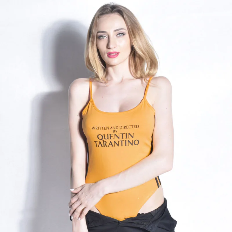 QUENTIN TARANTINO jumpsuits for women 2018 Striped Bandage Overalls Sexy Elastic Yellow Rompers Overalls Bodycon Bodysuit
