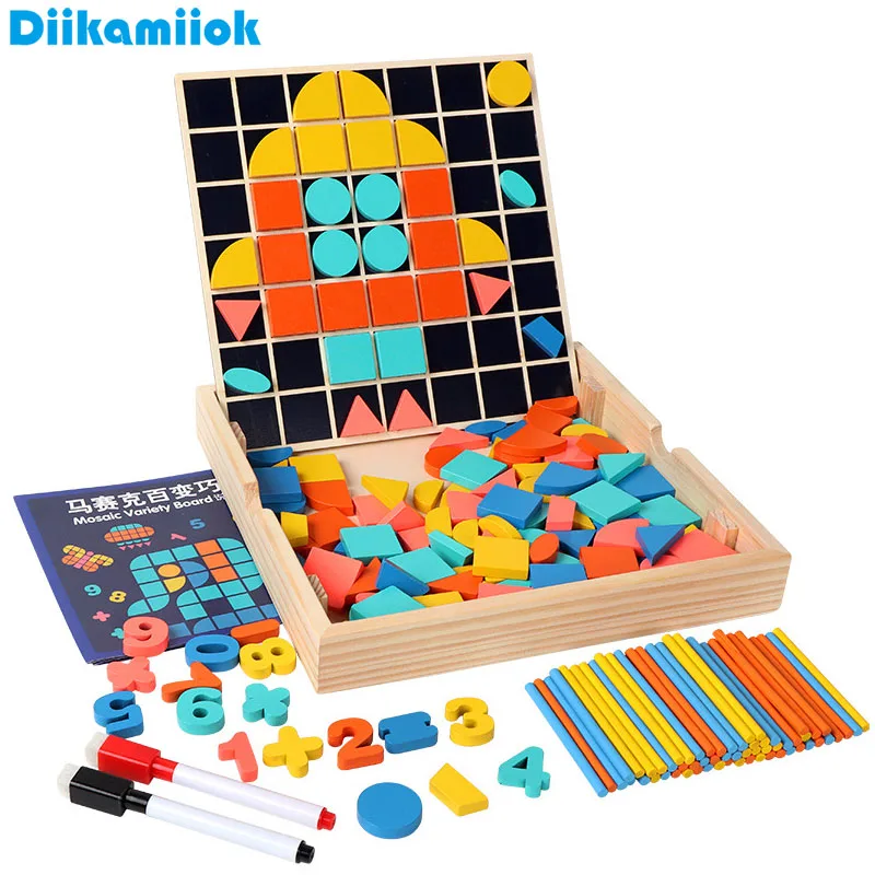 

Multifunctional Mosaic Jigsaw Puzzle Wooden Toys for Children Digital Arithmetic Game Three In One Learning Box Toy Kids Gifts