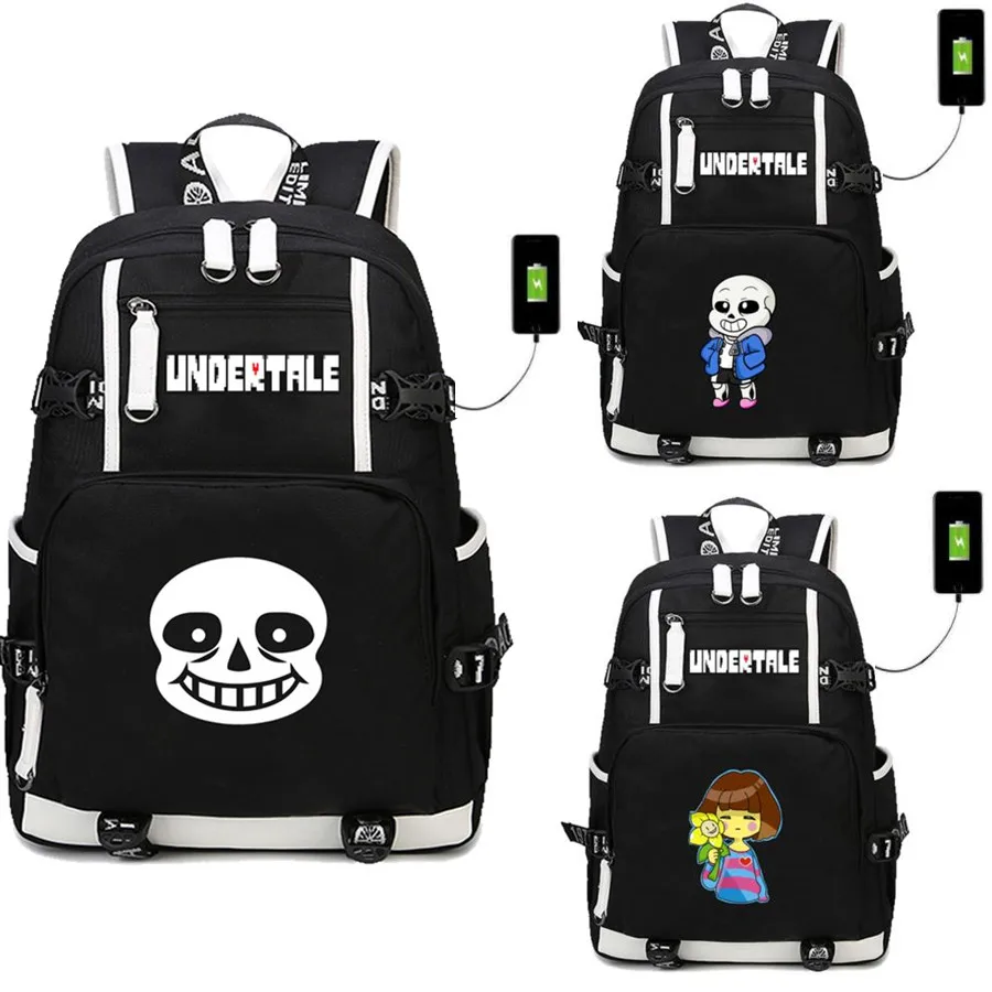 Рюкзак с USB принтом в виде аниме Undertale на молнии для ноутбука школы путешествий