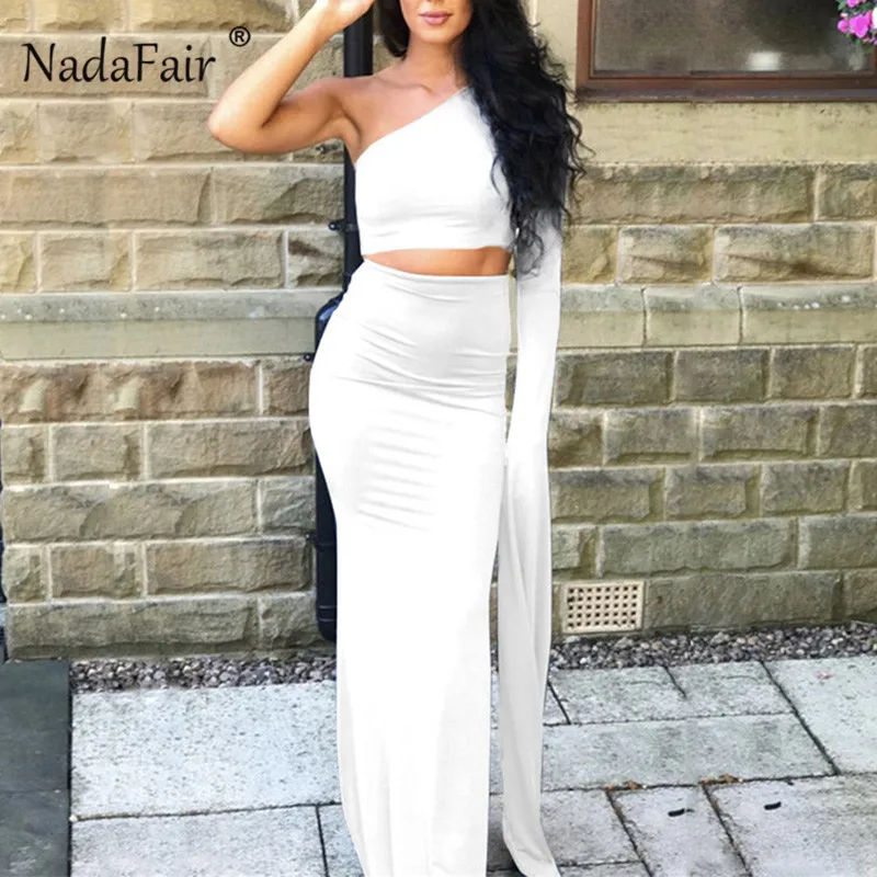 Nadafair, Сексуальные клубные платья для вечеринок, женские облегающие платья макси с длинным рукавом, элегантное платье на одно плечо