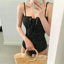 Сексуальный сдельный купальник на шнуровке, женский купальник в горошек, бандо, монокини, пуш-ап, трикини, с заклепками, купальник, открытая спина, пляжная одежда