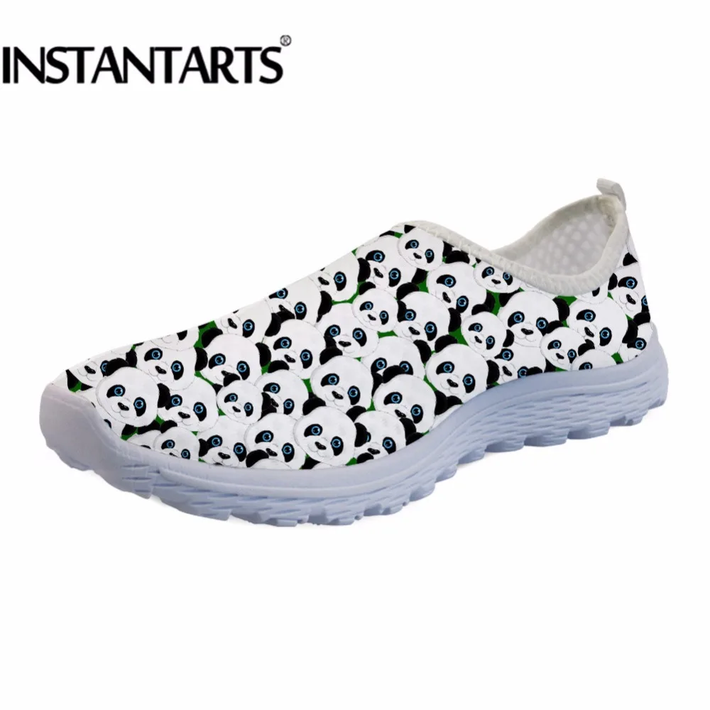 

INSTANTARTS Fashion Unisex Women Air Mesh Flats Shoes Cute Cartoon Panda Printed Female Sneakers Summer Lightweight Slip-on Flat