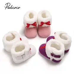 Pudcoco зимняя обувь для принцесс для новорожденных для девочек и мальчиков противоскользящие Мультфильм Лук Плюшевые тапочки обувь 2018 новые