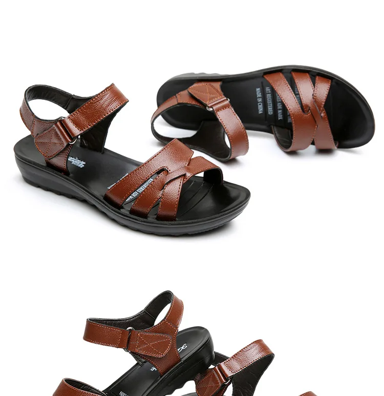 DONGNANFENG/Женская обувь для пожилых женщин; сандалии из натуральной коровьей кожи; летняя пляжная обувь из искусственной кожи; Классная Повседневная обувь; Размеры 35-41; HD-C12