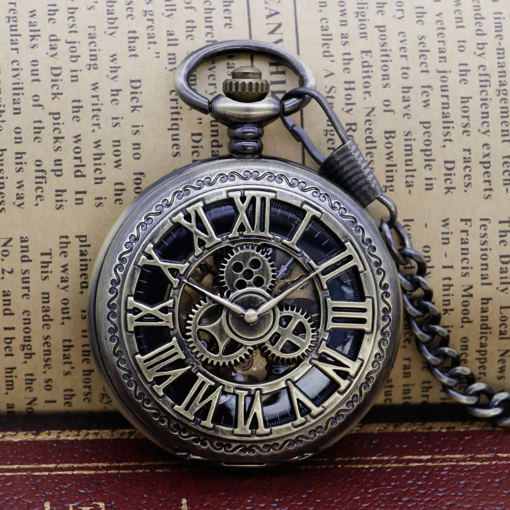 

Mechanical Pocket Watch Steampunk Vintage Gear Analog Skeleton Hand Winding Mechanical Pocket Watch
