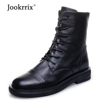 

Jookrrix 2019 Women Brand Motorrcycle Boot Girls Fashion Genuine Leather Comfortable Shoes Lady Black Ankle Boot