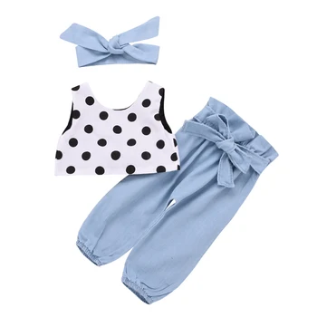 

beautiful girls clothes kids baby dot tops solid bow mid waist harem pants bow headband toddler girls clothes sets 3pcs 1-6T