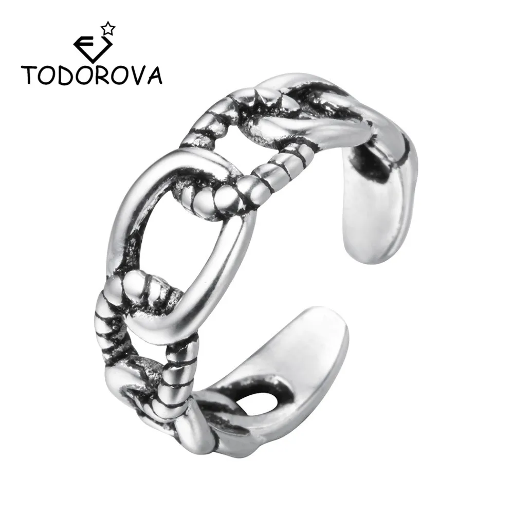 

Todorova Bohemian Vintage Silver Open Rings Chain Link Adjustable Knuckle Foot Rings Midi Finger Anel Rings Men Jewelry
