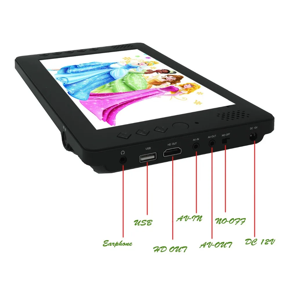 

factory price!ATSC or wifi internet 9 inch rechargeable battery H.265 USB HD out multi-language OEM mini digital portable tv!