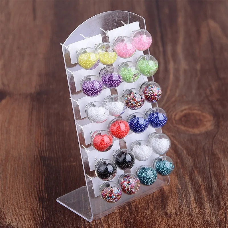 Pinksee 12 пар/упак. Модные женские стеклянные шарики красочные бусины переливчатые серьги стеклянные бутылки серьги гвоздики для вечерние ювелирные изделия