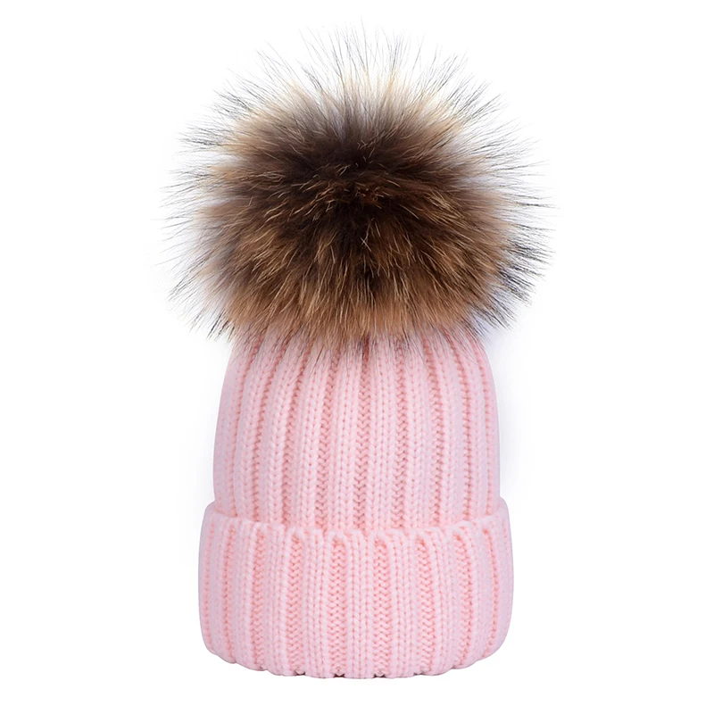 

2017 Natural Raccoon Fur Pompon Hat Thick Winter For Women Cap Beanie Hats Knitted Cashmere Wool Caps Female skullies beanies