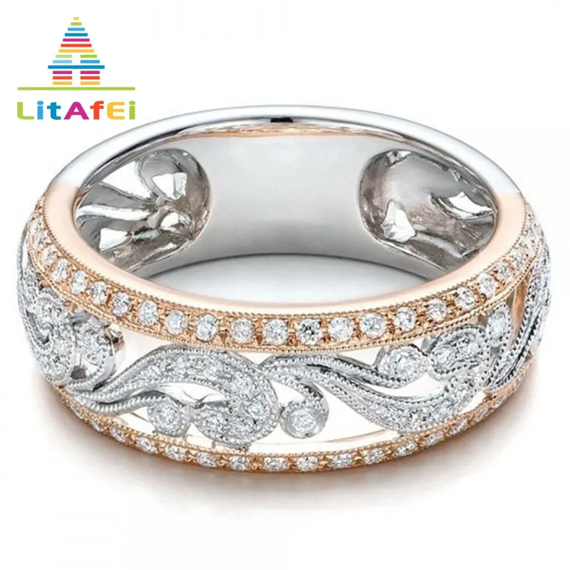 

Two-tone Color Ring Trendy Size 6/7/8/9/10 Popular Rhinestone Wedding Rings for Women Jewelry Gift