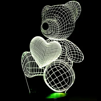 

Cartoon Cute Heart Bear Hold Heart Shape Acrylic LED Lamp 3D Baby Night Light Sleeping Lighting P20