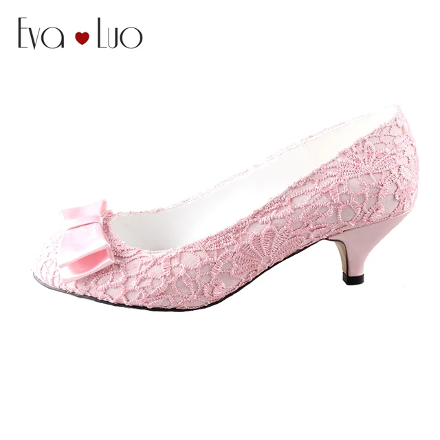 Aliexpress Chs467 Dhl Express Custom Handamde Bow Kitten Chs467 Dhl Express Custom Handamde Bow Kitten Low Heel Light Pink Lace Bridal Wedding Shoes Women