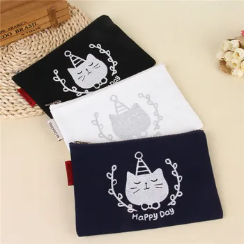 

1pc Cotton Canvas Handbag Envelope Zippered File Bag Print Cat Our Time 3017