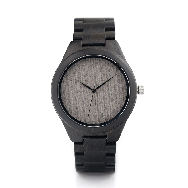 BOBO BIRD L-H06 Ebony Wooden Watches Men Handmade Simple Design Grey Dial without Scale Watches with Wooden Band as Gifts