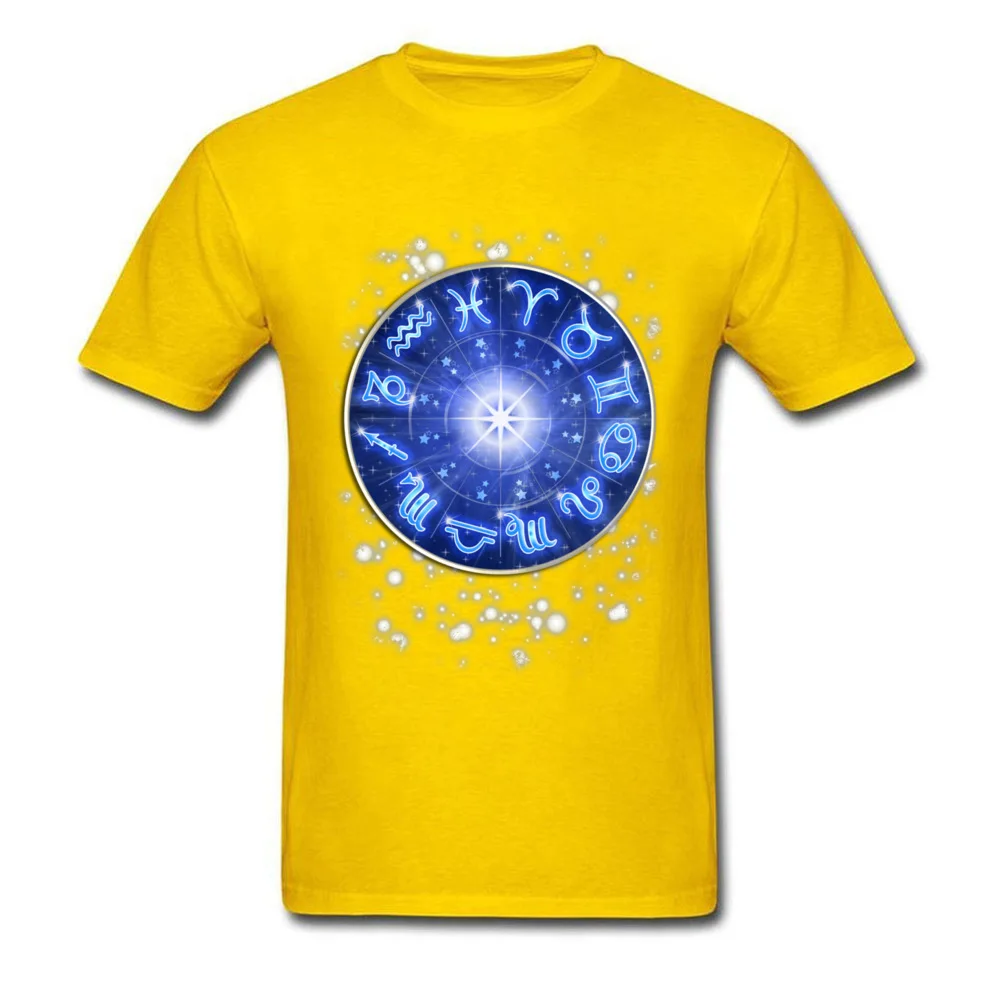 Zodiac Signs Blue Galaxy Circle 100% Cotton Tops Shirts for Men 3D Printed T Shirts New Design Crewneck Sweatshirts Short Sleeve Zodiac Signs Blue Galaxy Circle yellow