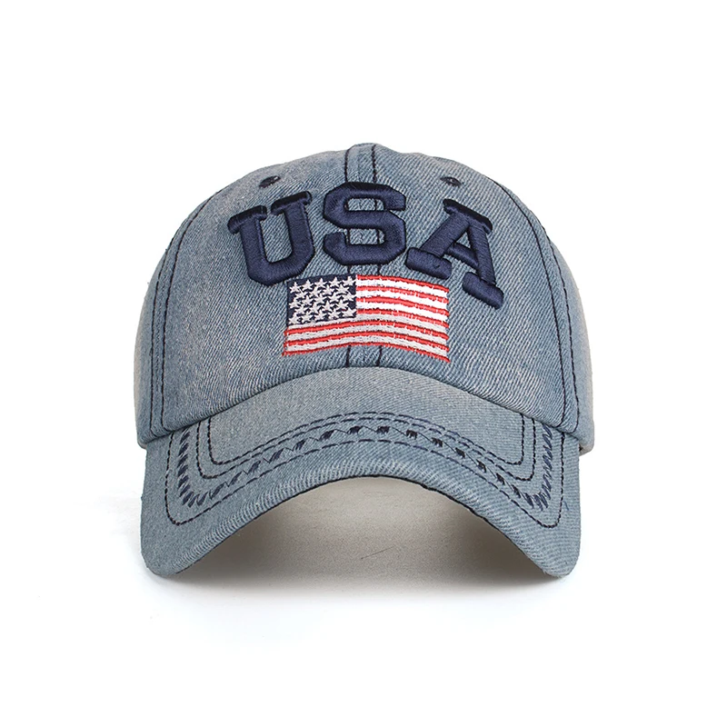

Washed denim Baseball Cap men/women USA flag embroidery Street Fashion Hip Hop Fitted Cap Snapback Hat For Men Bone Women Gorras