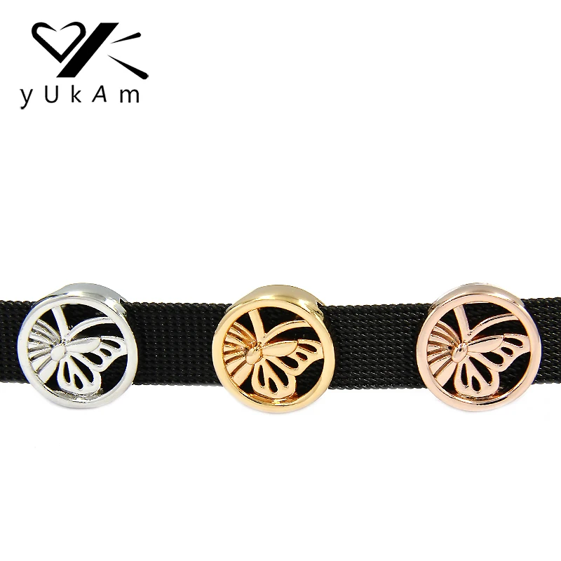 

YUKAM Hollow Round Butterfly Slider Keeper Charms for Jewelry Making Wrappable Stainless Steel Mesh Keeper Bracelets Accessories