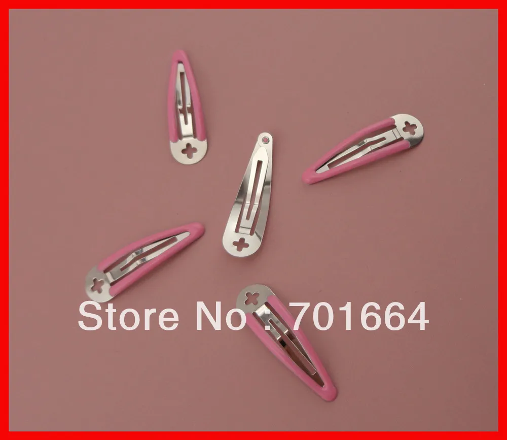 5.0cm expoy light pink round head plain metal snap hair clips with cross hole at nickle free and