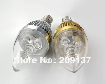 

Free Shipping 10pcs/lot E12 E14 9W LED Dimmable Candle Light bulb lamp Downlight 85V-265V Gold and Silver