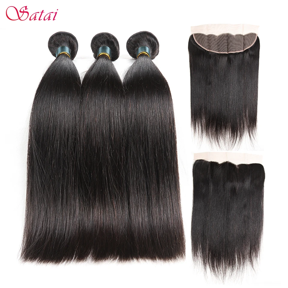 melhor Satai 3 Pacotes Com Frontal Cabelo Liso Brazilan Cabelo Humano Melhor Cabelo Brasileiro Frontal Com Feixes Extensão Do Cabelo Remy Não