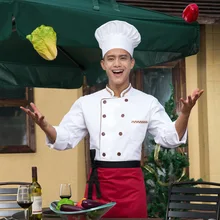 Fashion Restaurant Kitchen Chef Jackets Coats Uniform Double-Breasted Buttons Long Sleeve White Top Tooling Uniform