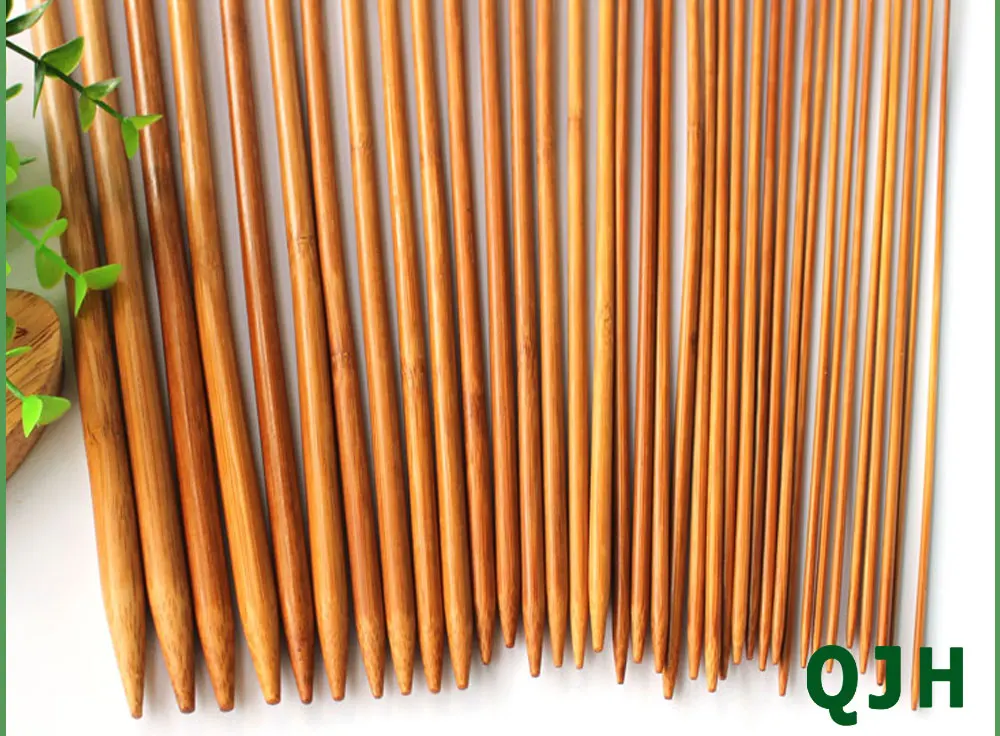 QJH brand 36Pcs 18 Sizes Bamboo Knitting Needles Single Tip Point Round Crochet Needles Household DIY Weaving Knitting Tools 027