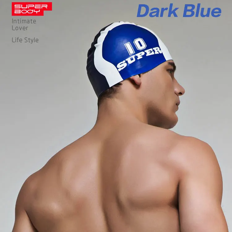 Летние силиконовые шапочки для плавания с водным человеком для мальчиков, новинка, синяя шапочка для купания для мужчин и взрослых, профессиональная водонепроницаемая шапочка с ушками, распродажа - Цвет: Тёмно-синий
