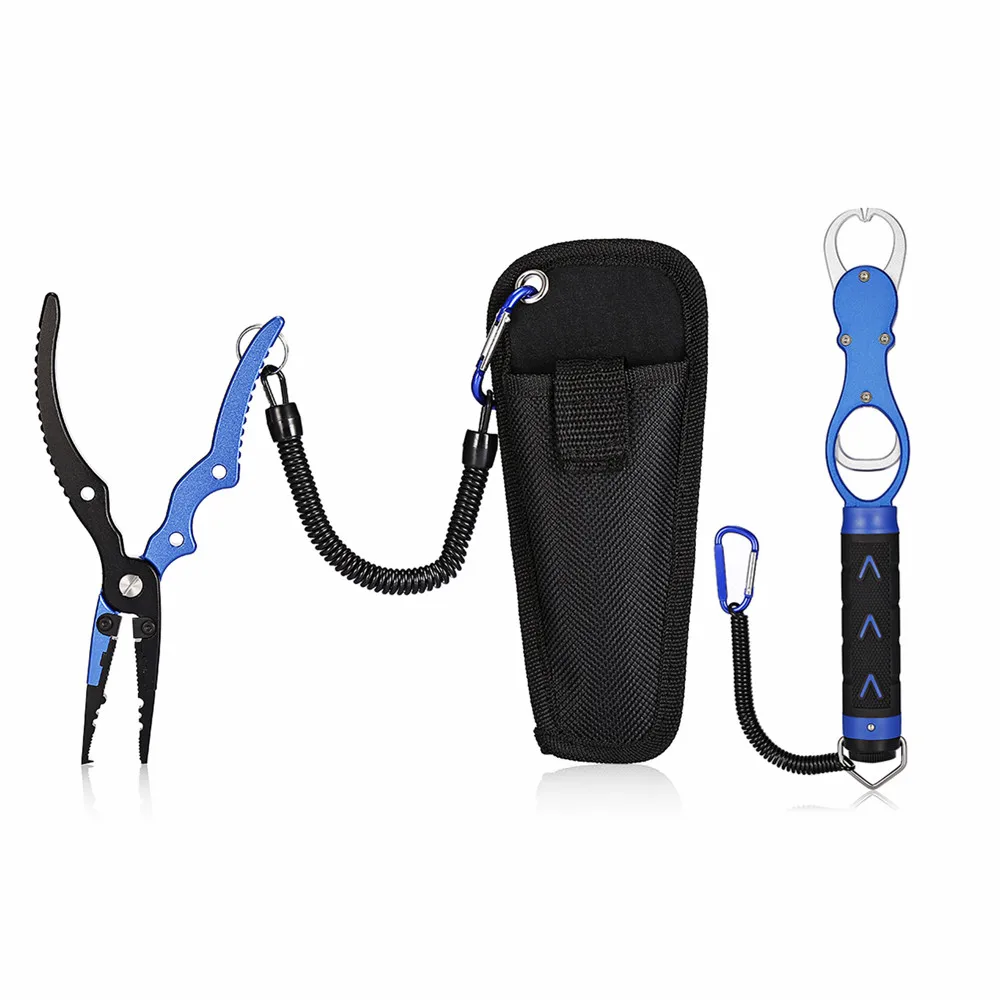 

Aluminum Alloy Fishing Grip Fishing Pliers Split Ring Cutter Fishing Holder Tackle Sheath Retractable Tether Combo Hooks Remover