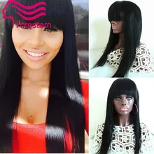 100% Virgin Brazilian Full Lace Human Hair Wigs With Bangs/Glueless Lace Front Wig 130 Density Full Lace Wig For Black Woman