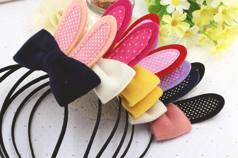 

2 PIECES Cute Rabbit Ears Hairband For Girls Woolen Two Tone Knot Rabbit Type Hair Clips Hand Making Fabrics Hair Bows Hair Acc