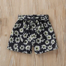 Модные шорты для маленьких девочек; летняя детская повседневная одежда с цветочным принтом; короткие штаны с поясом на талии для маленьких детей