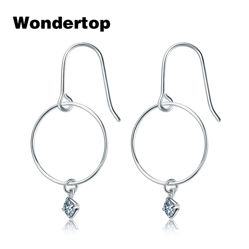 Wondertop authenticl стерлингового серебра 925 большой круг с ясно кубический циркон
