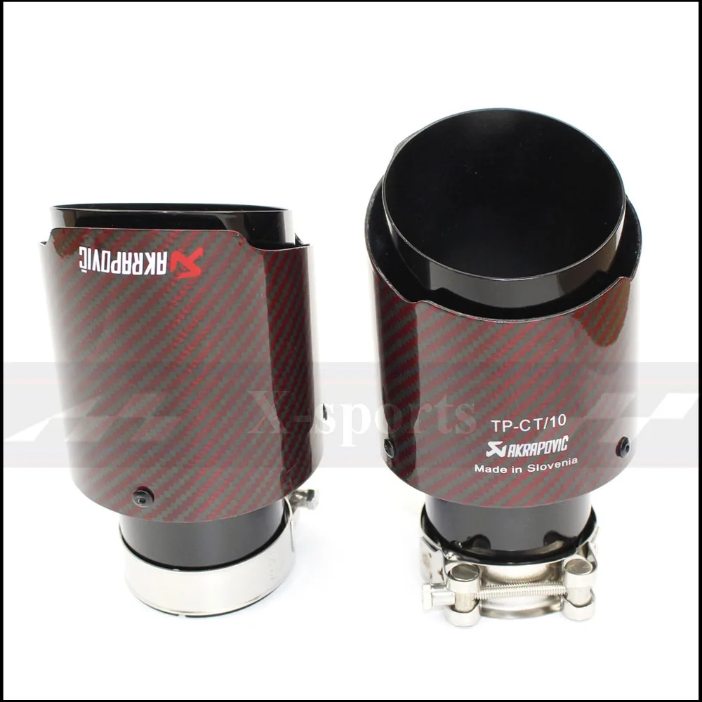 

Akrapovic Car styling Exhaust Tail RED twill Glossy Carbon Muffler Tip Tail End Universal Stainless stee Straight Flange black