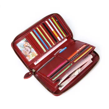 

RFID Cowhide Genuine Leather Mens Wallet Large Capacity Long Oil Wax Leather Male Luxury Brand Card Holder Coin Purse