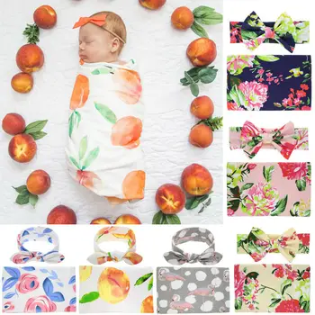

1 Set Receiving Blankets Newborn Baby Swaddle Blanket Baby Boys Girls Sleeping Bag Wrap Headband Cloth
