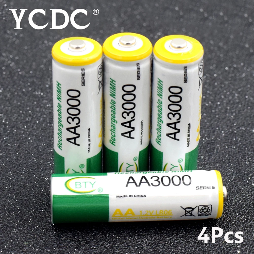 С бесплатной батарейной коробкой 4 шт 1,2 V AA AAA 1000 1350 2000 3000mAH батареи ni-mh аккумуляторная батарея для фонарика