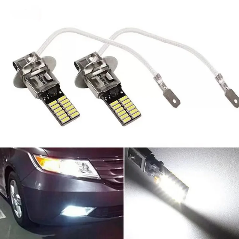 CARBINS 2 шт. 24 светодиодный 4014 SMD H1 H3 Автомобильный светодиодный сменные светодиодные лампы для авто противотуманные лампы для дневных ходовых огней светильник белого цвета для DC 12V