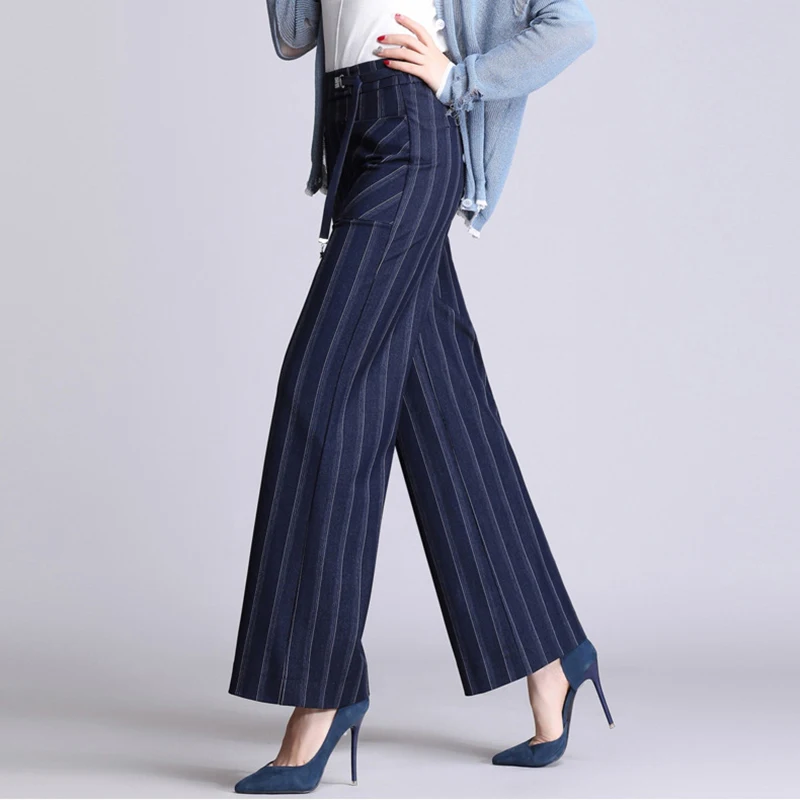 Women Pants 2019 New Korean Pattern Wide Leg Elegant Pants Female High Waist Striped Straight Office Lady OL Trousers Plus Size Women Pants 2019 New Korean Pattern Wide Leg Elegant Pants Female High Waist Striped Straight Office Lady OL Trousers Plus Size
