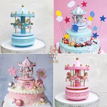 

Carousel music box birthday cake decoration baking plug-in card children's gifts