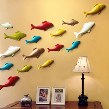 

Colorful Resin Three-dimensional Fish Pendant Creative DIY Home Decorative Wall 3D Fish Hangings Living Room Backdrop Decor