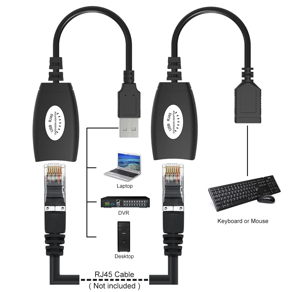 USB удлинитель адаптер 50 м один RJ45 Ethernet CAT5E 6 до 150 футов кабель для ноутбука DVR мышь