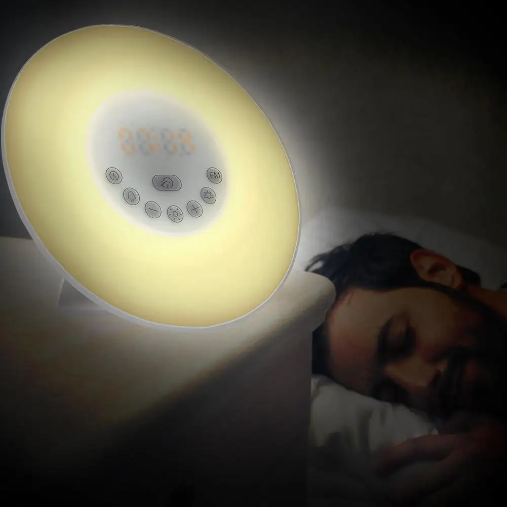 

Wake Up Light Sunrise Simulation Alarm Clock Night Lamp Bedside Light with 7 Colors Dimmable Brightness FM Radio Player