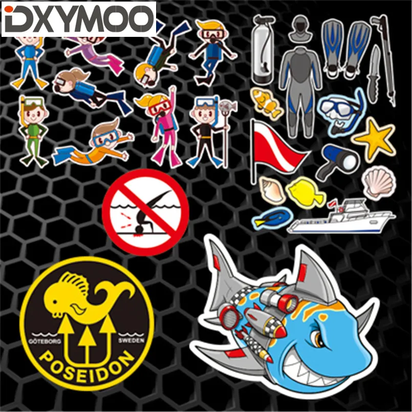 

Car Styling Dive Quipment POSEIDON Mask Warning Shark Scuba Dive Fish Tank Decals 3M